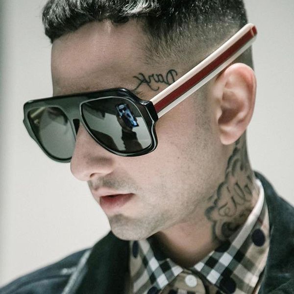 

fashion women sunglass lunettes de soleil oversized ladies eyewear sun glasses frame vintage uv400 glasses green red stripes with box, White;black