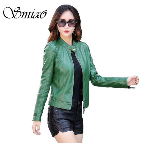 

smiao 2018 short faux leather jackets for women spring pu plus coat female autumn women's jacket zipper women's leather jacket, Black