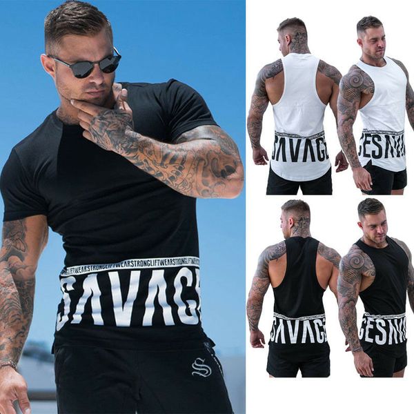 

men gym muscle bodybuilding shirt sleeveless shirt tank fitness sport vest t, White;black