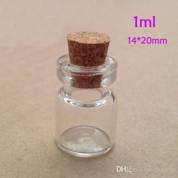 

1 мл 14x20x7mm маленькие мини прозрачные стеклянные бутылки банки с пробковыми пробками сообщение свадьбы желание ювелирные изделия партия с