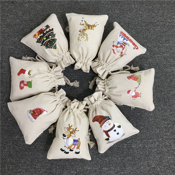 

drawstring christmas santa bag with reindeer snowman xmas stocking printing canvas sant sacks christmas candy gift bag 08