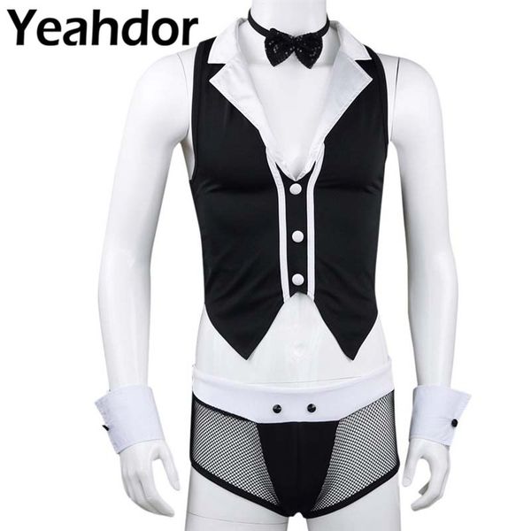 

5pcs mens lingerie maid role play costume outfits boxer briefs underwear with collar handcuffs set mens panties, Black;white