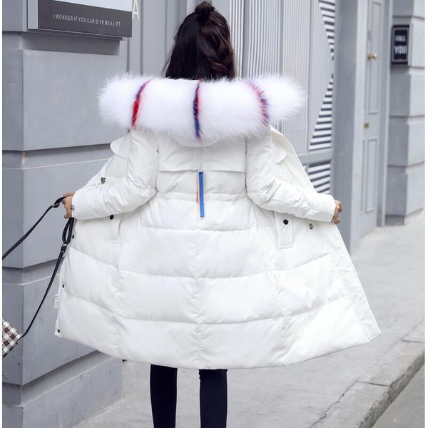 

down jacket long style 2018 women's new slim thick large fur collar hooded outerwear coats over the knee length, Black