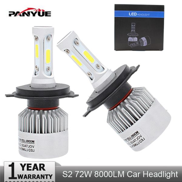 

panyue s2 auto car h4 h7 led headlights 6500k 8000lm 12v cob bulbs hi lo beam 2 / 3 diodes white automobiles near far light