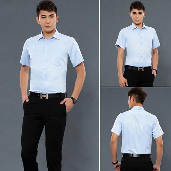 

men's business shirt white slim fit work clothes professional short sleeve shirt solid color comfortable shirt38-44, White;black