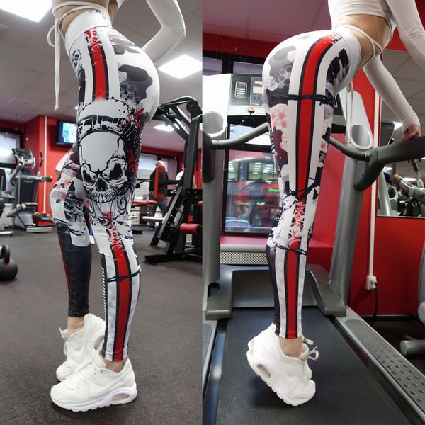 

fitness leggings 3d skull print women high waist leisure legging quick dry gothic sporting pants workout leggins, Black