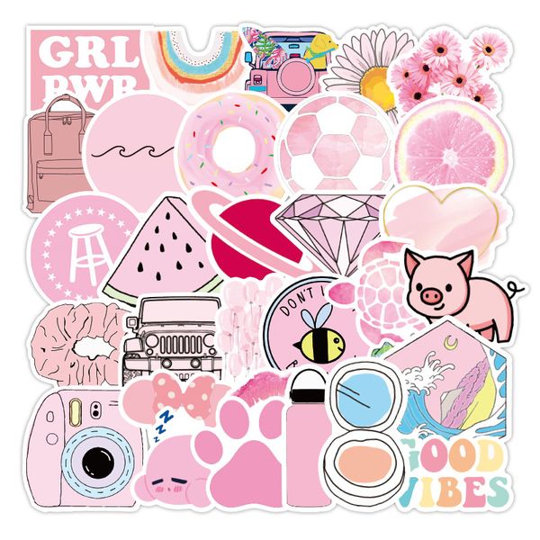

50pcs pink small fresh sticker waterproof trolley box scooter notebook water cup fridge stickers