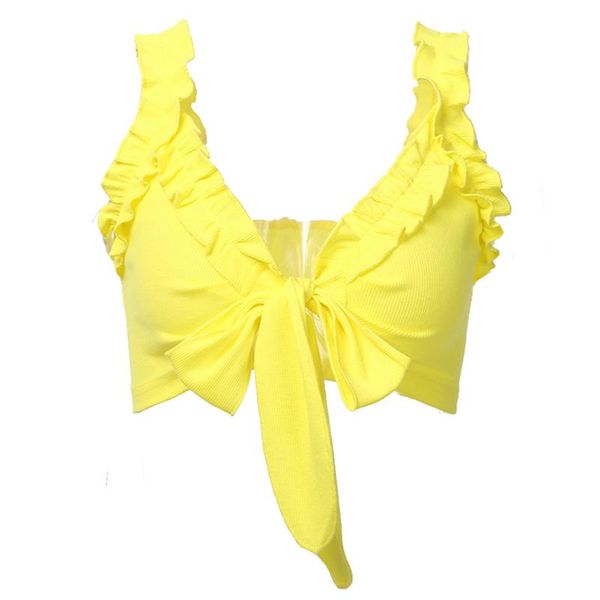 

women bow-knot decoration crop club knitting camisole female short ladies sleeveless solid color simple, White