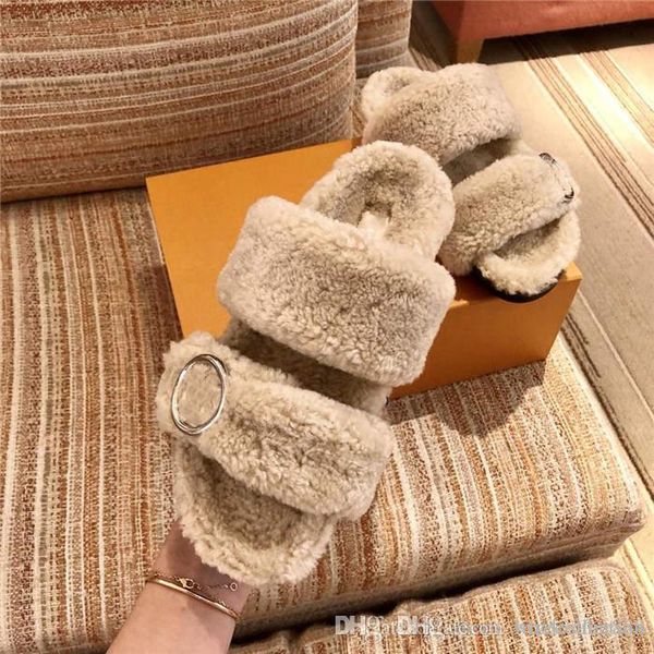 

autumn/winter new super style sheep wool slippers imported from europe soft and comfortable rubber flat sandals, Black