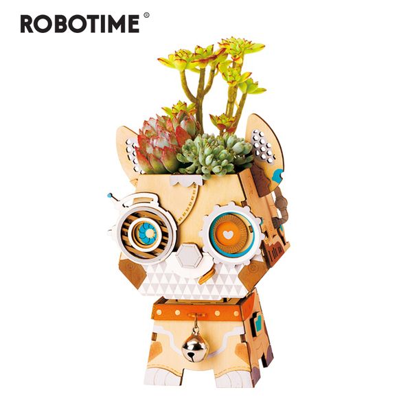 

robotime дети взрослый милый щенок цветочный горшок 3d деревянная игра-головоломка образовательные модели строительные наборы игрушки хобби