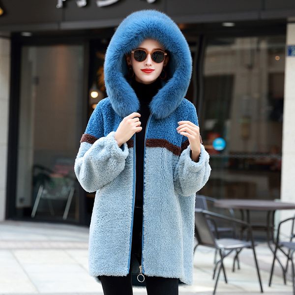 

autumn winter coat women clothes 2020 korean vintage fur collar real fur coat wool jacket sheep shearling suede lining t3508, Black