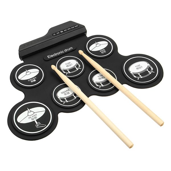 

foldable electronic hand roll drum usb percussion instrument set silicone electric drum pad kit with drumsticks foot pedal