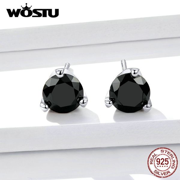 

wostu подлинная ювелирные изделия fie735 стерлингового серебра 925 черный циркон круглый серьги стержня для женщин винтажная малые серьги мо, Golden;silver