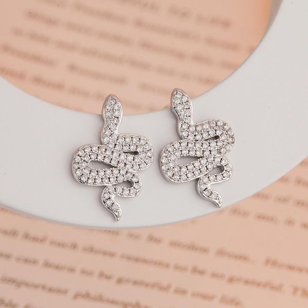 

factory wholesale snake shape women earrings rhinestone designer earrings exquisite 925 sterling silver earrings fashion stud earring, Golden