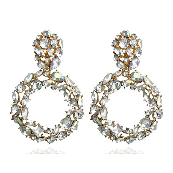 

rhinestone statement earrings for women large circle crystal earrings fashion female dangle earing party wedding jewelry, Silver