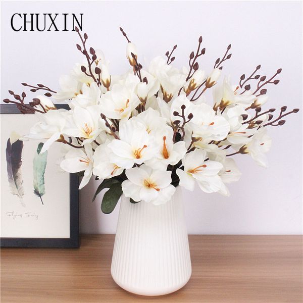 

45cm artificial silk 5 branch magnolia home l table decoration fake flower wedding bride holding pgraphy props 1pc