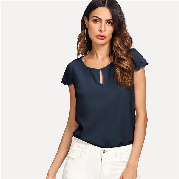 

женская одежда летняя блузка navy кихол передняя вокруг шеи layered гребешка блуза топ лета женщин plain офиса короткие повседневный топы бл, White