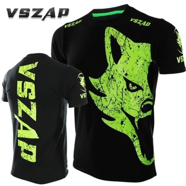 

vszap fitness tattoo wolf pattern sports sweater short sleeve boxing tiger muay thai, Black;red