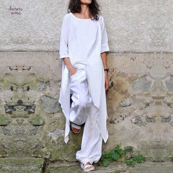 

блузы крупногабаритные vintage мундир топы женщин o шея половина длинные рубашки сыпучие нерегулярное вскользь blusas v шеи femininas s 5xl, White