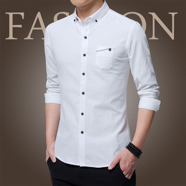 

spring new men's casual cotton linen long sleeve shirt fashion solid color comfortable large shirt cardigan n5256, White;black