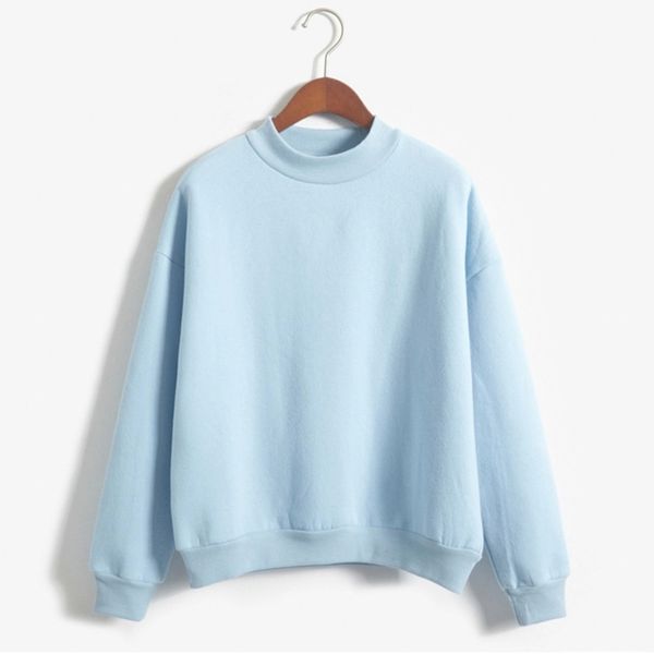 

autumn casual harajuku candy color sweatshirts women long sleeve kpop turtleneck pullover fleece autumn hoodies 2050-121, Black