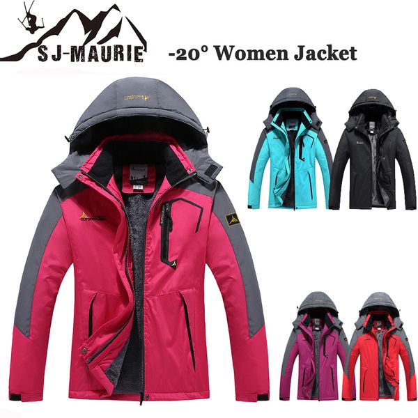 

sj-maurie women winter jacket outdoor -30 degree camping trip trekking coat fishing windbreaker climbing hiking jackets m-3xl, Blue;black