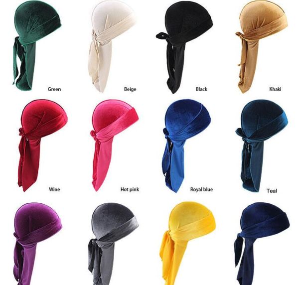 Homens unissex Mulheres respirável Bandana chapéu de veludo durag doo du pano long tail headwrap chemo cap gb809