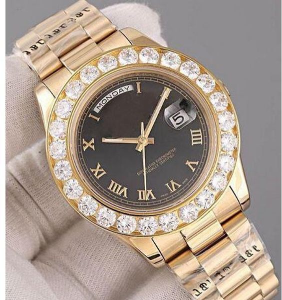 

2019 luxury super good president day date watch big diamond bezel black dial mens reloj wristwatches, Slivery;brown