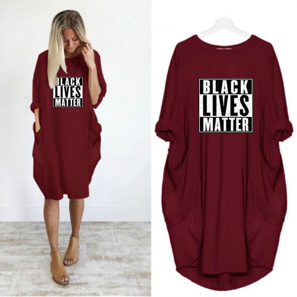 

black lives matter womens new dresses trendy letter printing crew neck casual party dress fashion long sleeves women summer clothes, Black;gray