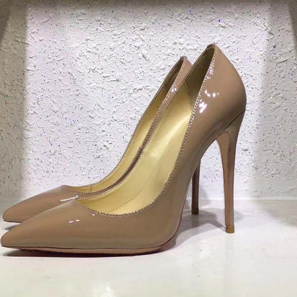 

2020 superior quality fashion designer women shoes high heelsnude7cm 10cm 12.5cm flat bottom leather pointed toes pumps dress shoes, Black