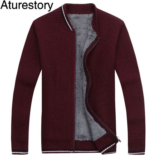 

aturestory winter warm sweater men thick cardigan sweaters coat mens brand solid color striped zipper knitwear wool liner jacket, White;black