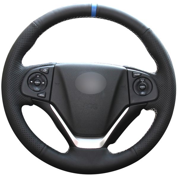 

black natural leather blue marker car steering wheel cover for honda crv cr-v 2012-2015