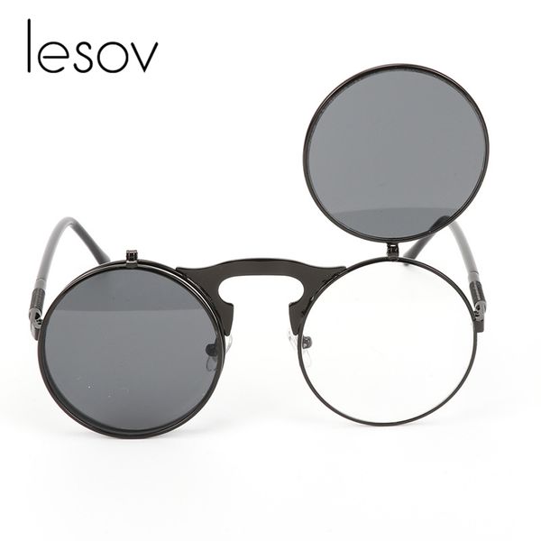 

лесов унисекс ретро пара панк круглые солнцезащитные очки очки зеркало откидная крышка объектива круглые солнцезащитные очки женщины мужчины, White;black