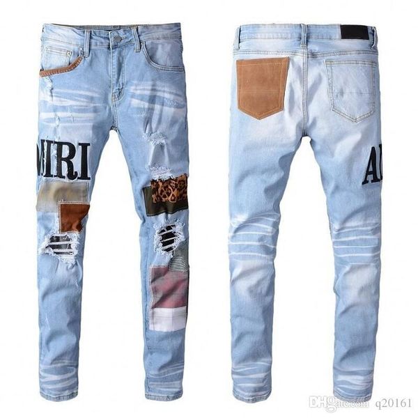 

new mens jeans distressed motorcycle biker jeans rock skinny slim ripped hole letter printing brand denim pants designer jeans