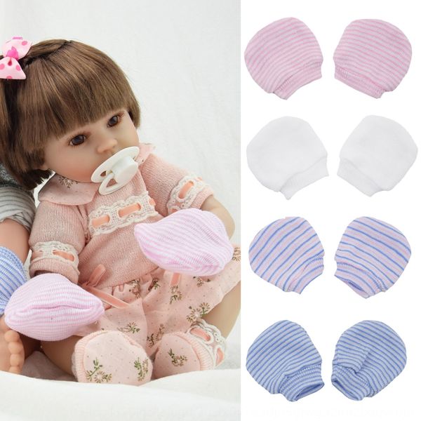 

knitted baby bag cover striped finger protective and gloves sleeve children newborn baby hand protective face gloves, White