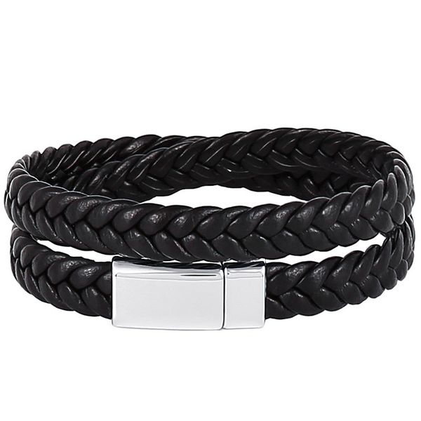 

fashion men leather bracelet wrap weave bracelets for men stainless steel black magnetic punk cuff charm bangles jewelry, White