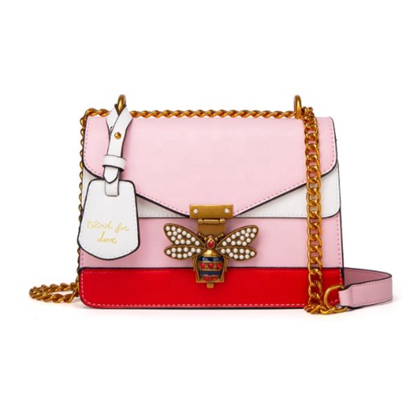 

2020 ladies latest simple leather hand bags pearl label bee handbags