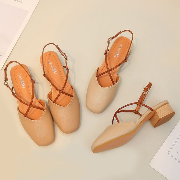 

closed toe sandals black shoes for women med mary jane 2019 women's cross cross-shoes summer heels all-match beige comfort