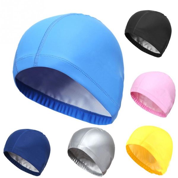 

elastic waterproof pu fabric protect ears long hair sports swim pool hat swimming cap size for men & women adults swimming