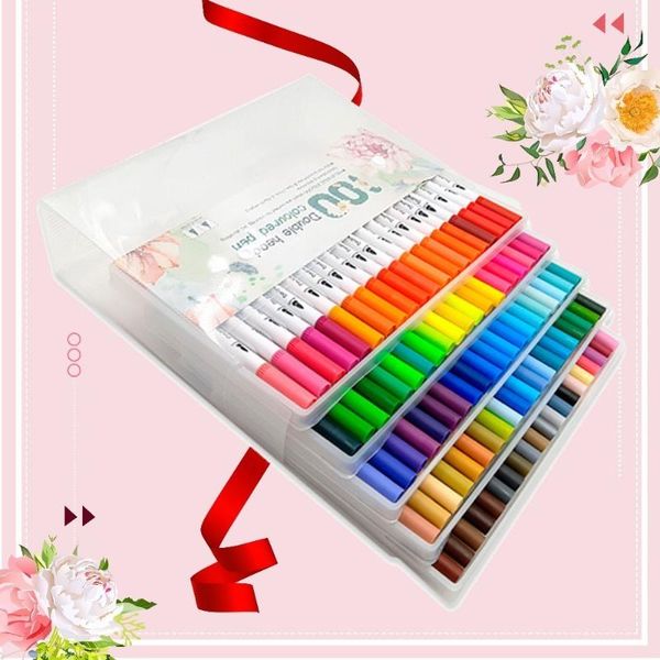 

24/60/80/100 цвета art marker set 0.4mm fineliner рисования маркер двойной совет искусство акварель кисть школьные принадлежности