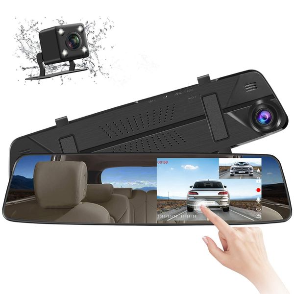 

ips 4.39 inch mirror dash cam, rear view mirror dash cam with loop recording waterproof reversing camera g-sensor car