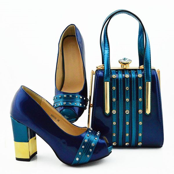 

nice looking d.blue women cover shoes match handbag with big crystal decoration african pumps and bag set for dress md010,heel 9.5cm, Black