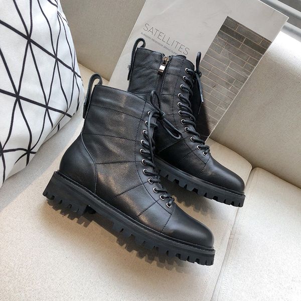

luxuryproenzaschouler quality luxury martin tooling boots waterproof fashion wild sheepskin hiking bottes women fashion shoes winter boots, Black