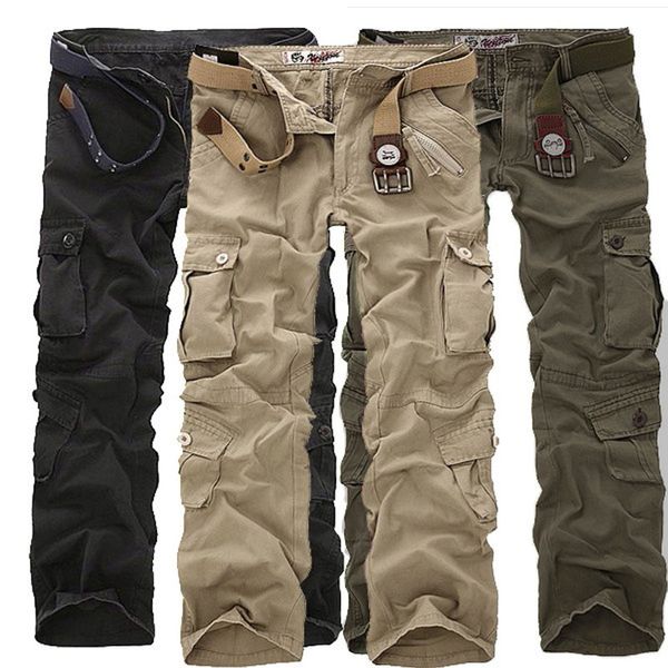 

men fashion long cargo overall pants casual loose pockets work trousers plus size linen sweatpants plus size bottoms 7, Black