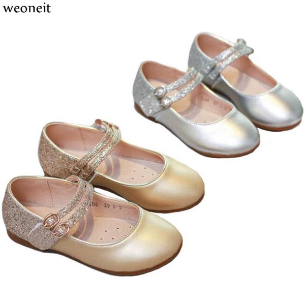 

weoneit children princess shoes girls sequins girls wedding party kids dress shoes for silver / gold school, Black;grey