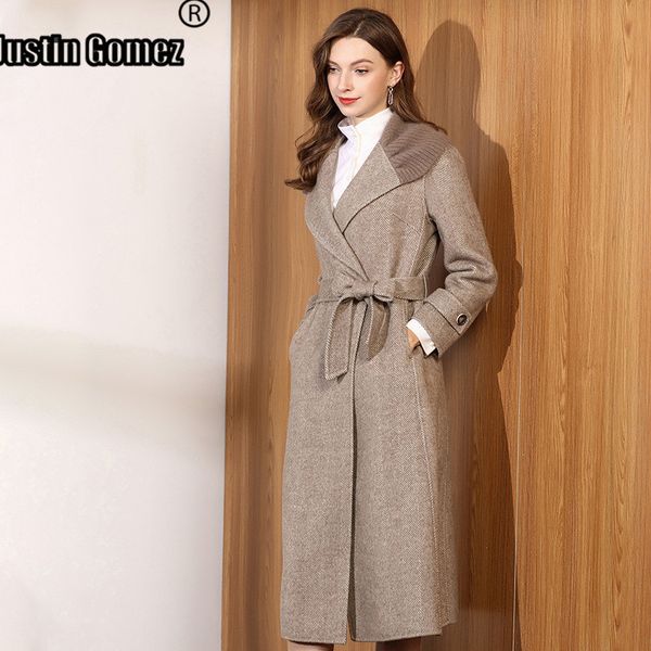 

promotion fashion double-sided cashmere wool coat with belt slim thin vintage retro autumn women's winter coat, Black
