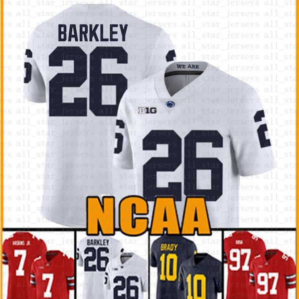 

penn state nittany lion 26 saquon barkley american football jersey 10 tom brady 97 nick bosa jerseys adult, Black;red