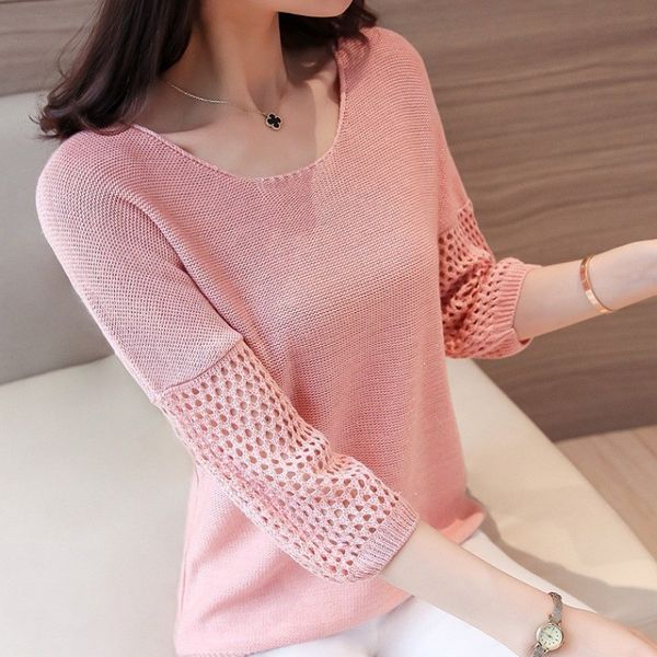 

womens designer sweater fashion hollow out loose sweaters autumn womens knitted pullover, White;black