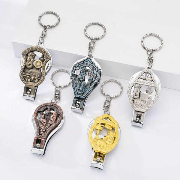 

vicney singapore souvenir nail clippers keychain singapore symbol merlion key chain beer opener keyring for men women gifts, Silver