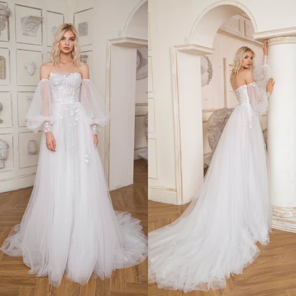 

2020 new wedding dresses sweetheart long sleeve lace appliques bridal gowns custom made backless sweep train designer a-line wedding dress, White